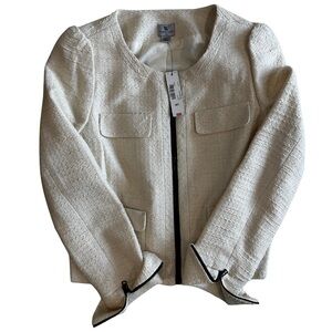Worthington NWT Ivory Tweed Zip Blazer Jacket MT